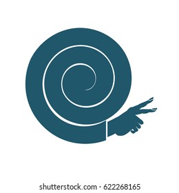 Snail vector icon. Hands in the form of V letter. Original vector illustration of a fantasy character a man's hand like a snail. Slowly but surely. Hand office employee