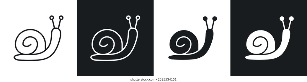 Snail vector icon set in black and white. EPS 10 illustration