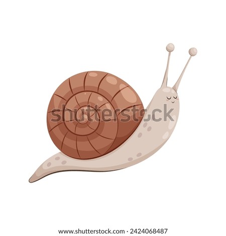 Snail. Vector illustration of a cute garden snail in cartoon style on a white background. Cartoon snail character in flat style.