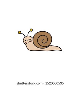 Snail vector illustration. Cute hand drawn outlined snail with shell. Isolated cartoon animal.