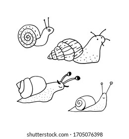 Snail vector illustration. Doodle style. Cute cartoon characters. Design, print, decor, textile, paper