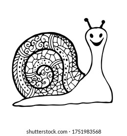 caracol, ilustración vectorial en estilo doodle en negro, diseño para tatuajes, esténcil, aíslar sobre un fondo blanco