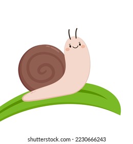 Schneckenvektor. Schnecke auf grünem Blatt. Cartoon-Vektor für Schnecken.