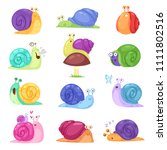 Snail vector snail-shaped character with shell and cartoon snailfish or snail-like mollusk kids illustration set of lovely snail-paced slugs isolated on white background