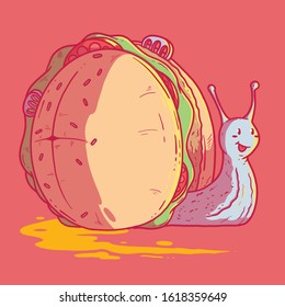 Snail with a veggie burger shell. Food, healthy, lifestyle design concept