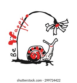 Snail with words be happy.