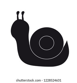 Snail.Image of a black silhouette of a snail on a white background. Children background. Vector illustration.