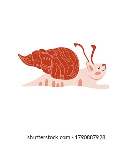 Snails Cat isolated on background. Cartoon animal character. Vector illustration for poster design, kids print, greeting card, social media post. For cards, textile.