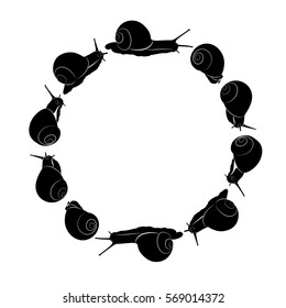 snails circle frame. black and white vector illustration