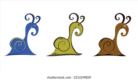 Snails are decorative. Set. For framing in different colors.