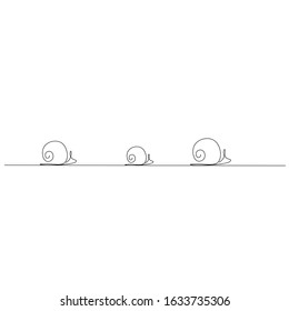 Snails family line drawing vector illustration