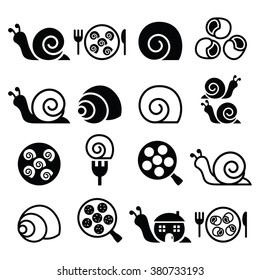 Snails, French snail meal - Escargot icons set 