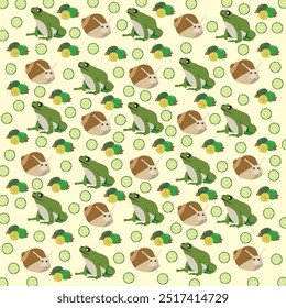 snails, frogs and fruit as a pattern background