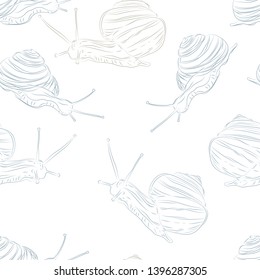 Snails. Illustration of an animal carrying a house on itself. Seamless pattern.
Vector image. Graphics, linear image