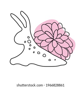 snails: illustration, one line, flowers