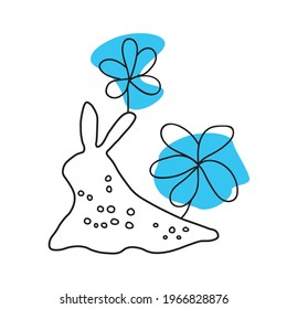 snails: illustration, one line, flowers