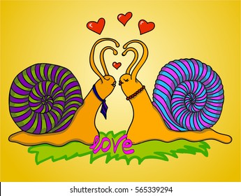 Snails in love. Vector illustration for the Valentine's Day