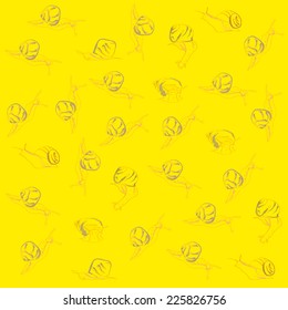 Snails on yellow background. Vector.