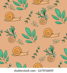 Snails seamless pattern. Vector background. Kids textile print.