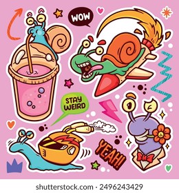 Snails Sticker Balloon Hand Drawn Doodle Element Vector Collection