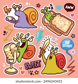 Snails Sticker Balloon Hand Drawn Doodle Element Vector Collection
