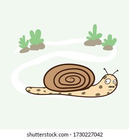 The snails stroll slowly in the garden.Doodle art concept,illustration painting