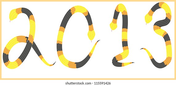 Snake 2013 background, Year of the snake design - data 2013 made from black yellow and orange snakes on white background - vector illustration