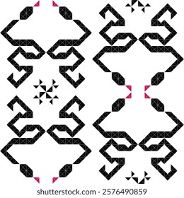 Snake 2025 chines new year. Geometric seamless patterns in black and white create a visually stunning and symmetrical design.  A touch of color adds subtle contrast.