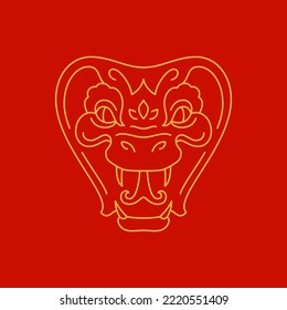 Snake angry muzzle head Chinese New Year monochrome golden line icon vector illustration. Reptile cobra portrait with tongue Asian horoscope folk culture mascot symbol Oriental astrology zodiac logo