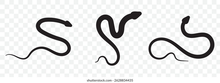 Snake animal black silhouette icon - designs for jungle animals snake Safaris, wildlife, rainforest, vector on transparent background. EPS 10.