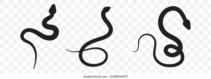 Snake animal black silhouette icon - designs for jungle animals snake Safaris, wildlife, rainforest, vector on transparent background. EPS 10.