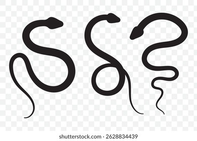 Snake animal black silhouette icon - designs for jungle animals snake Safaris, wildlife, rainforest, vector on transparent background. EPS 10.