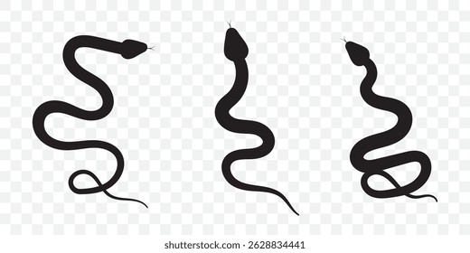Snake animal black silhouette icon - designs for jungle animals snake Safaris, wildlife, rainforest, vector on transparent background. EPS 10.