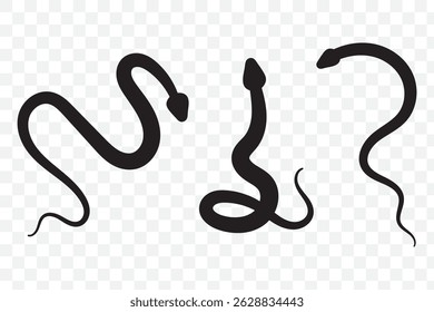 Snake animal black silhouette icon - designs for jungle animals snake Safaris, wildlife, rainforest, vector on transparent background. EPS 10.