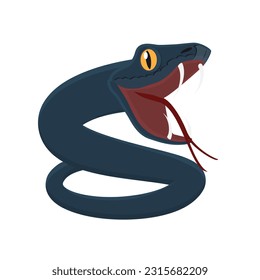 Snake. Animal snake with open mouth, tongue and fangs, vector illustration