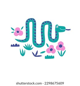 Snake animal paper shape cutouts style vector illustration. Scandinavian childish wild tropical safari summer pre-made print design.