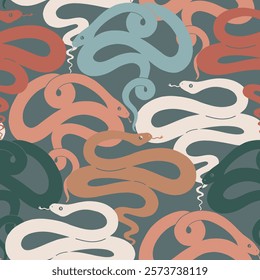 Snake animal seamless pattern. Vector ornament with snakes in vintage style