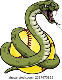 A snake animal softball sports team cartoon mascot