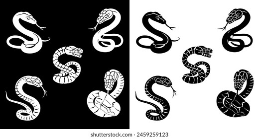 snake animal vector silhouette set