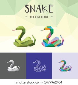 SNAKE ANIMALS LOW POLY LOGO ICON SYMBOL SET. TRIANGLE GEOMETRIC POLYGON