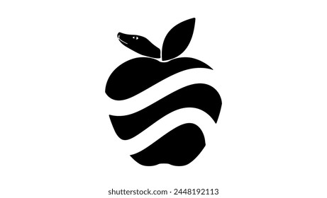 snake and apple, black isolated silhouette