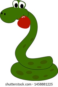Snake with apple, illustration, vector on white background.