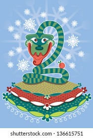 snake with apple on pillows like new year tree