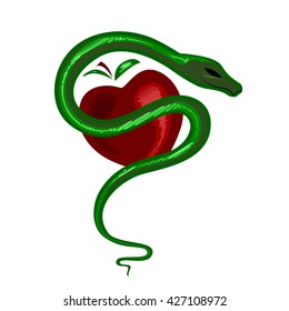 Snake and apple on a white background.