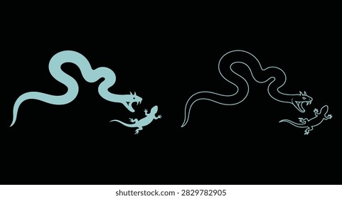 Snake attacking lizard graphic illustration silhouette design with attacking