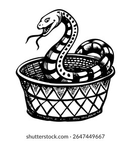Snake basket illustration in vintage style