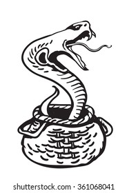 A snake in a basket. Sketch. Hand drawn vector illustration.