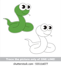 Snake to be traced only of one line, the tracing educational game to preschool kids with easy game level, the colorful and colorless version.