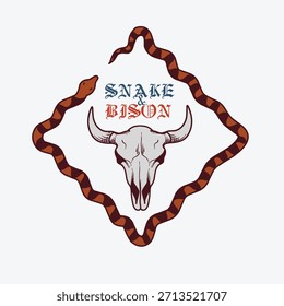 Snake and Bison Desert, United State Vintage Design Perfect for Print, Apparel, etc