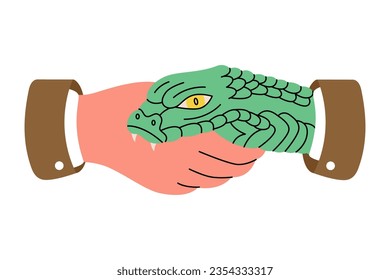 La serpiente muerde la mano. Tradicional tatuaje de apretón de manos de serpiente. Ilustración vectorial.